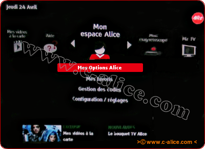Dcodeur PVR HD Alice V2 Mon Espace Alice Mes options